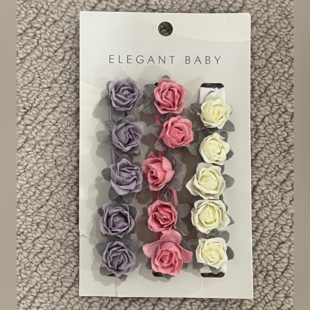 NWT Elegant Baby Rose Baby Headbands, 3 PK
